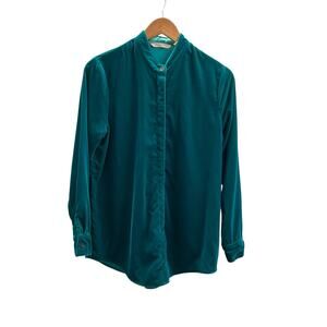 Soft Surroundings Velvet Teal Green Mandarin Collar Buttoned Shirt Women's XS